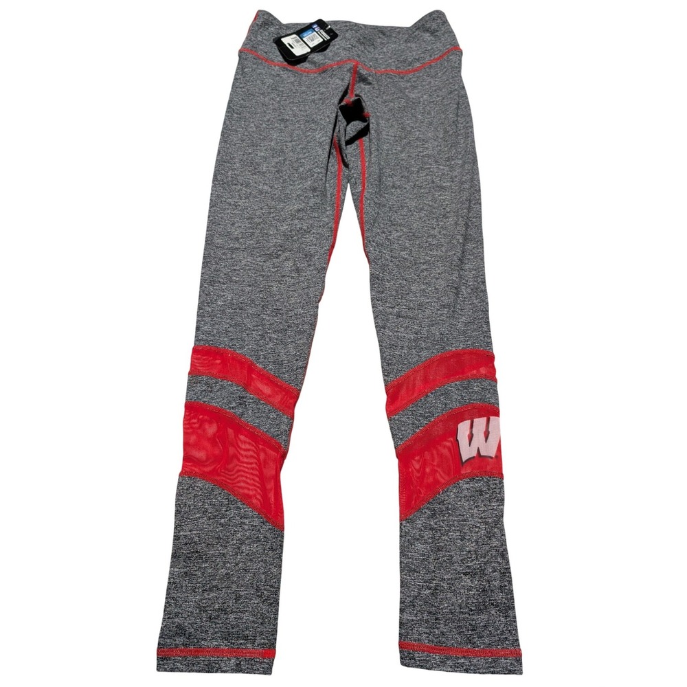 ZooZatz Wisconsin Badgers Gray‎ Red Mesh Panel Leggings Womens Small NEW